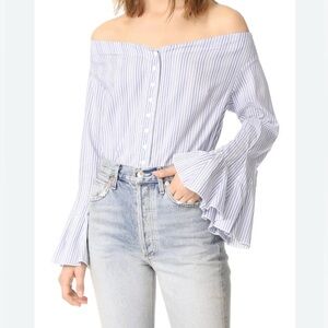 Free People March to the Beat Blouse Sz Large, Off-Shoulder, Flare Sleeve